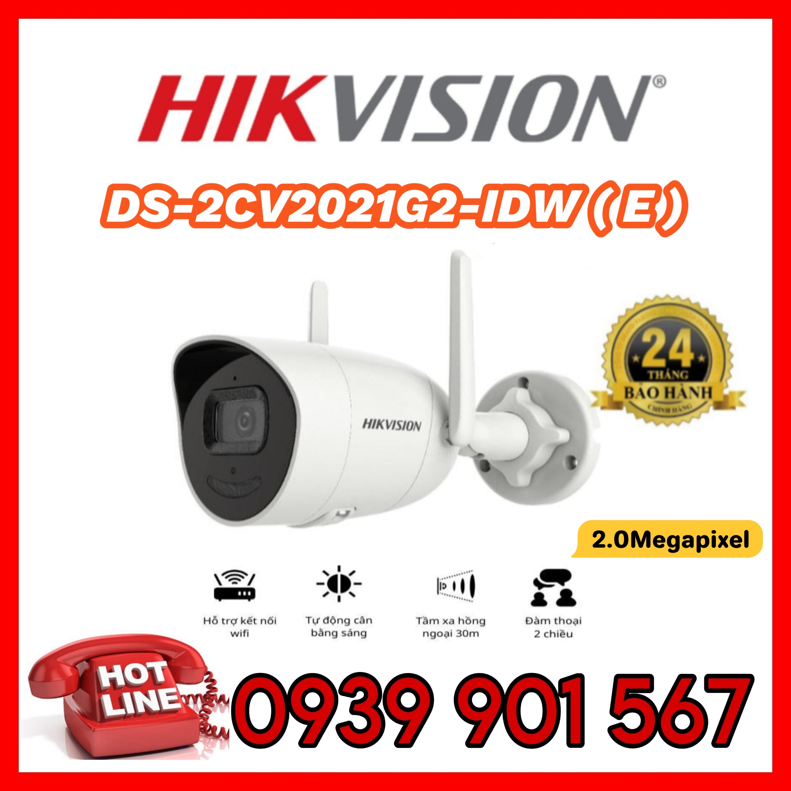 Camera IP Wifi 2MP Hikvision DS-2CV2021G2-IDW