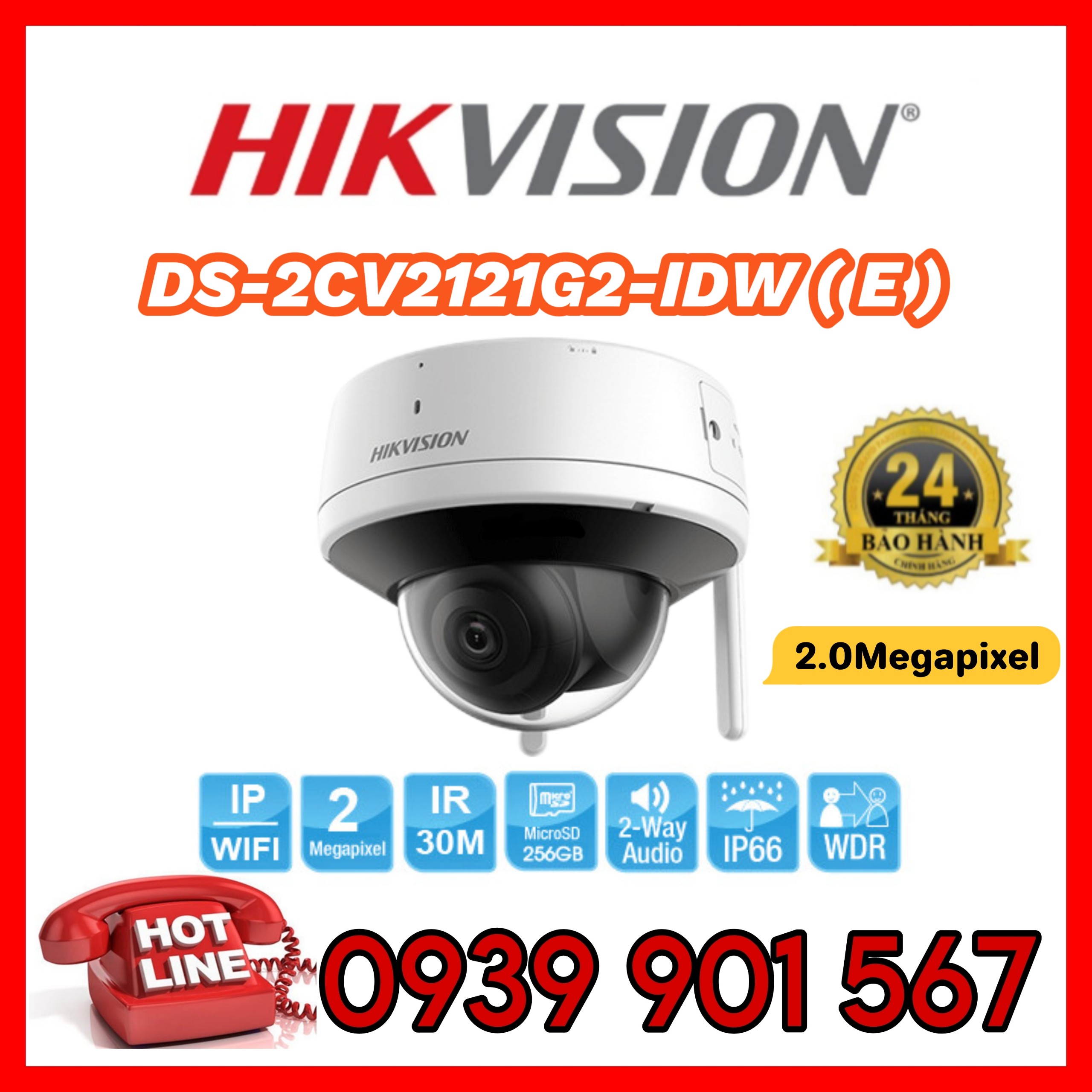 Camera IP Wifi 2MP Hikvision DS-2CV2121G2-IDW