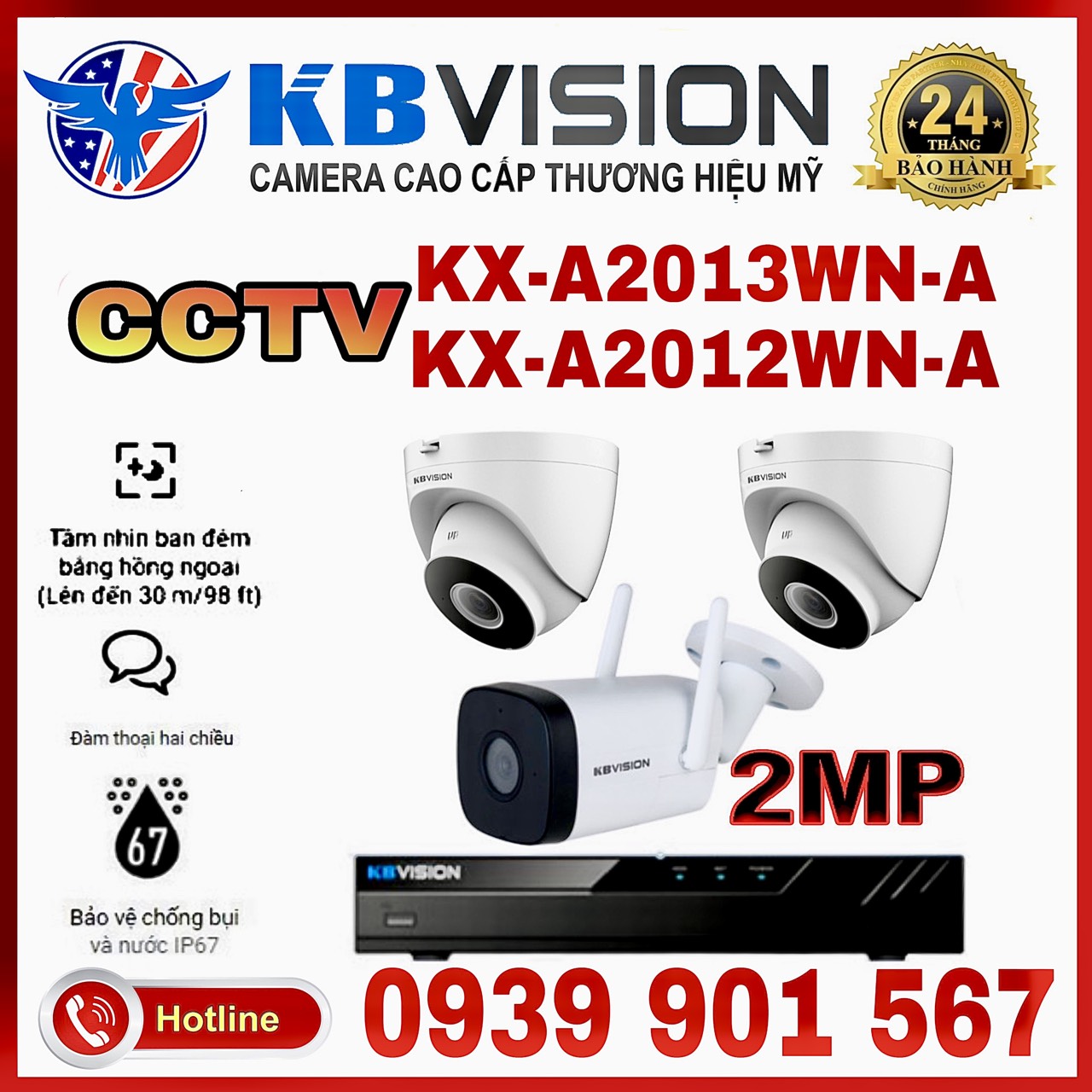 Lắp đặt trọn bộ 3 camera IP quan sát KBVISON CCTV-A2012WN