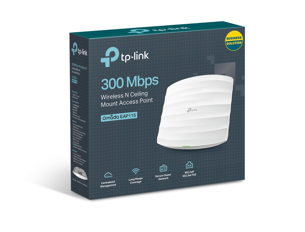 Bộ phát wifi TP-Link EAP115 (Chuẩn N/ 300Mbps/ 2 Ăng-ten ngầm/ Wifi Mesh/ 25 User/ Gắn trần/tường)