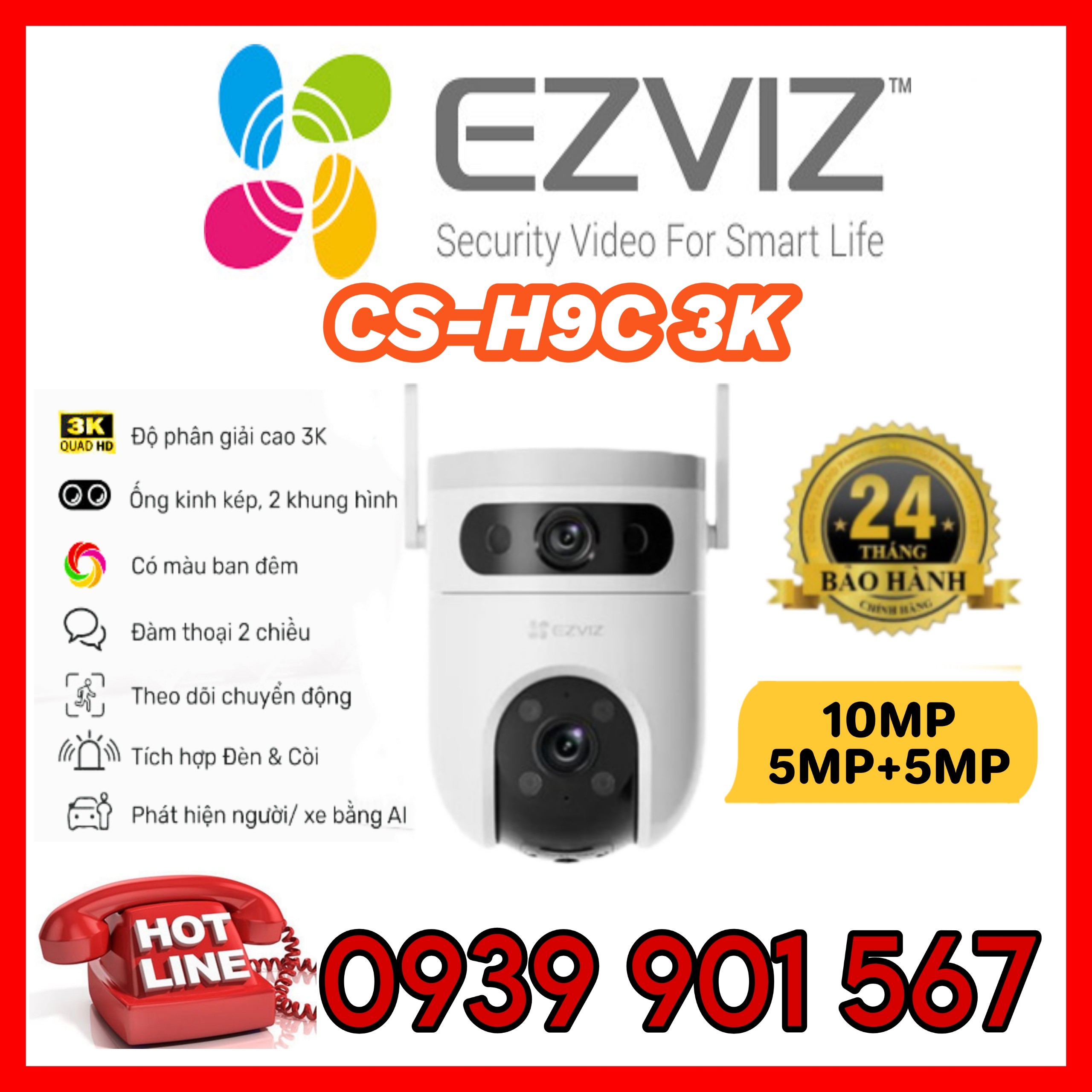 CAMERA WIFI EZVIZ H9C DUAL 3K/10MP (CAMERA ỐNG KÍNH KÉP)