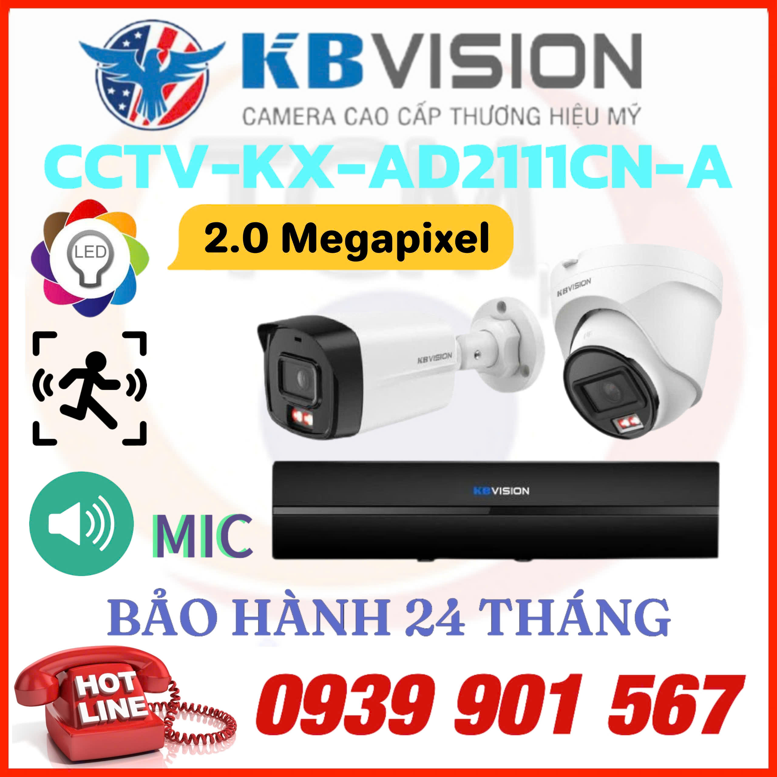 LẮP ĐẶT TRỌN BỘ 2 CAMERA IP QUAN SÁT KBVISION CCTV-KX-AD2111CN-A