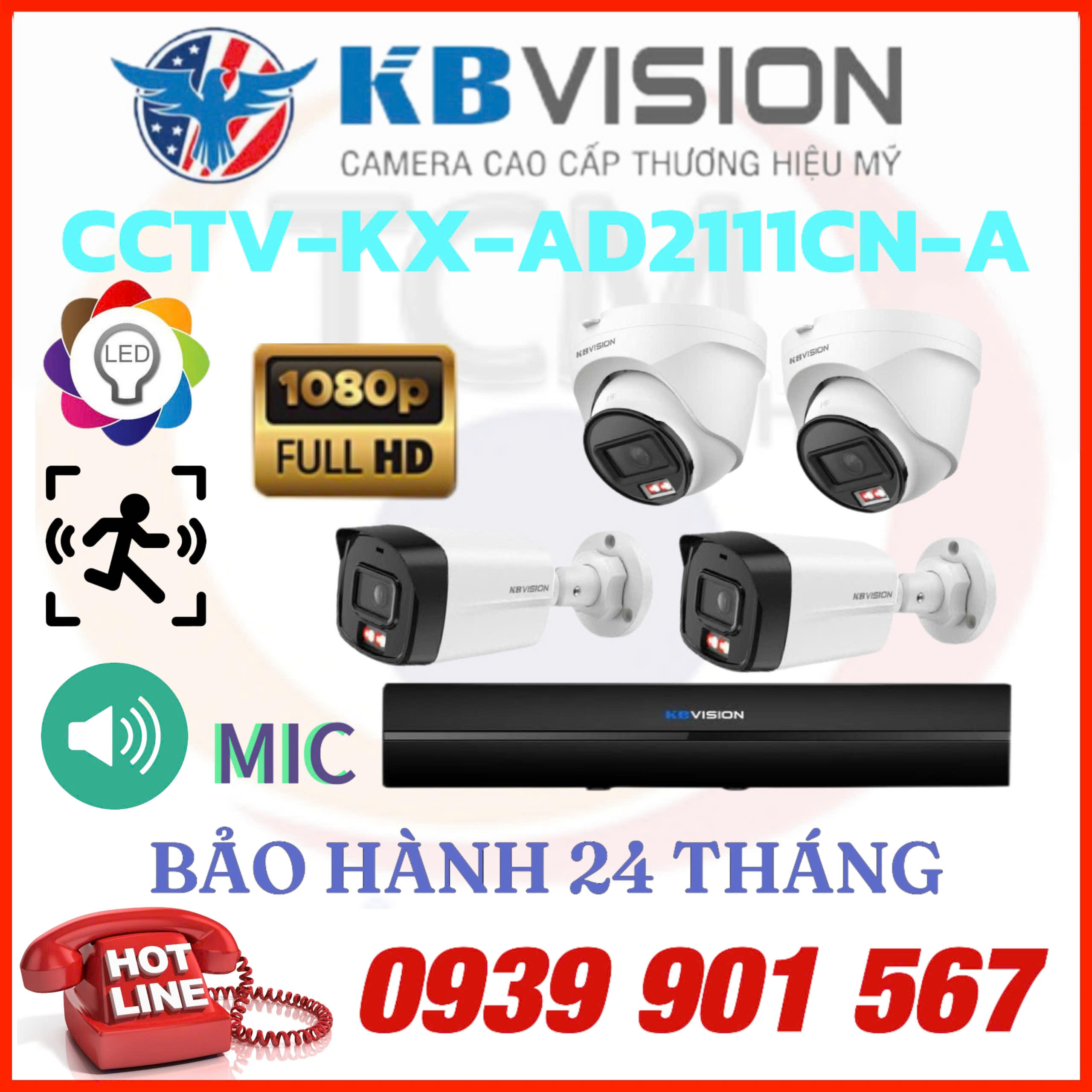 LẮP ĐẶT TRỌN BỘ 4 CAMERA IP QUAN SÁT KBVISION CCTV-KX-AD2111CN-A