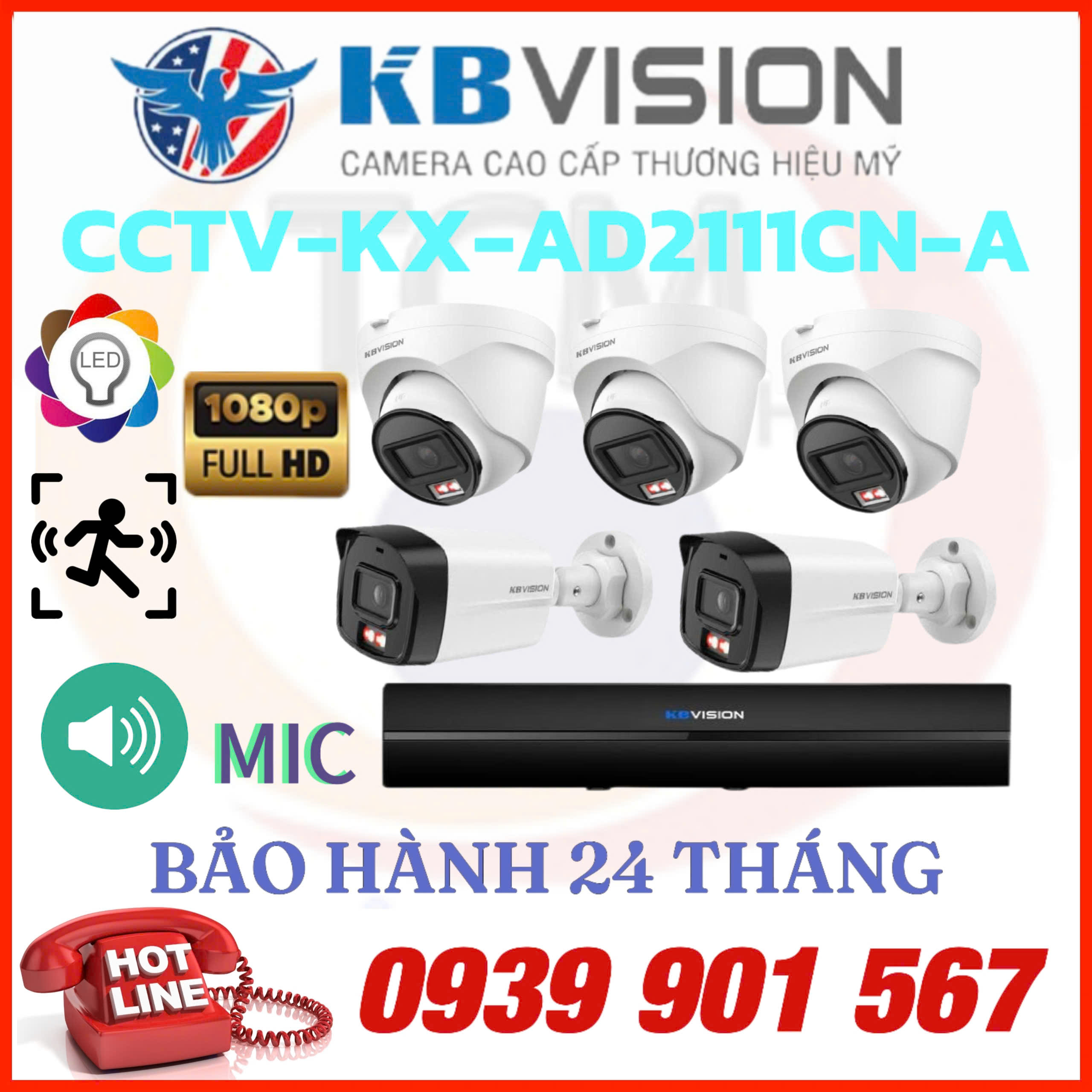 LẮP ĐẶT TRỌN BỘ 5 CAMERA IP QUAN SÁT KBVISION CCTV-KX-AD2111CN-A
