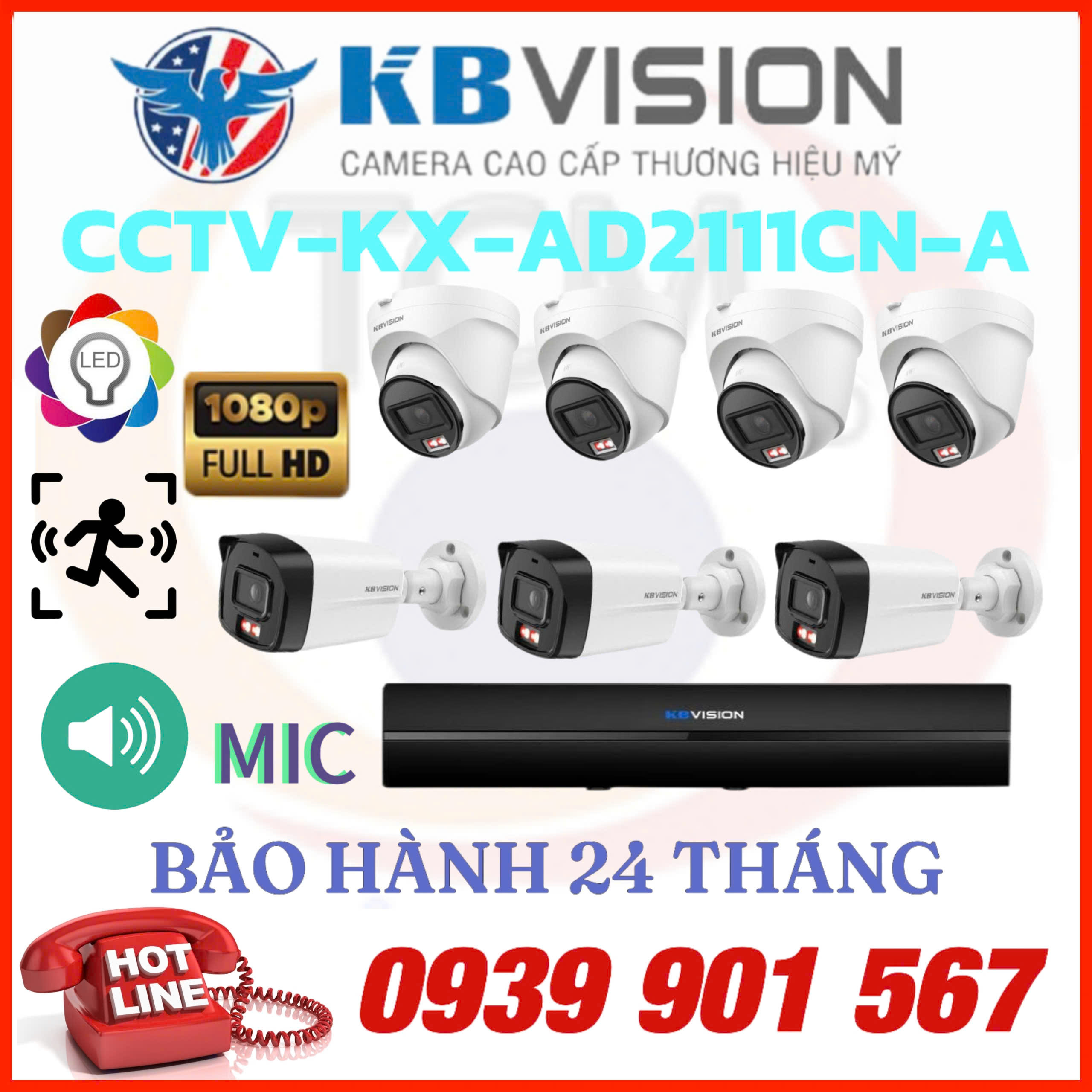LẮP ĐẶT TRỌN BỘ 7 CAMERA IP QUAN SÁT KBVISION CCTV-KX-AD2111CN-A