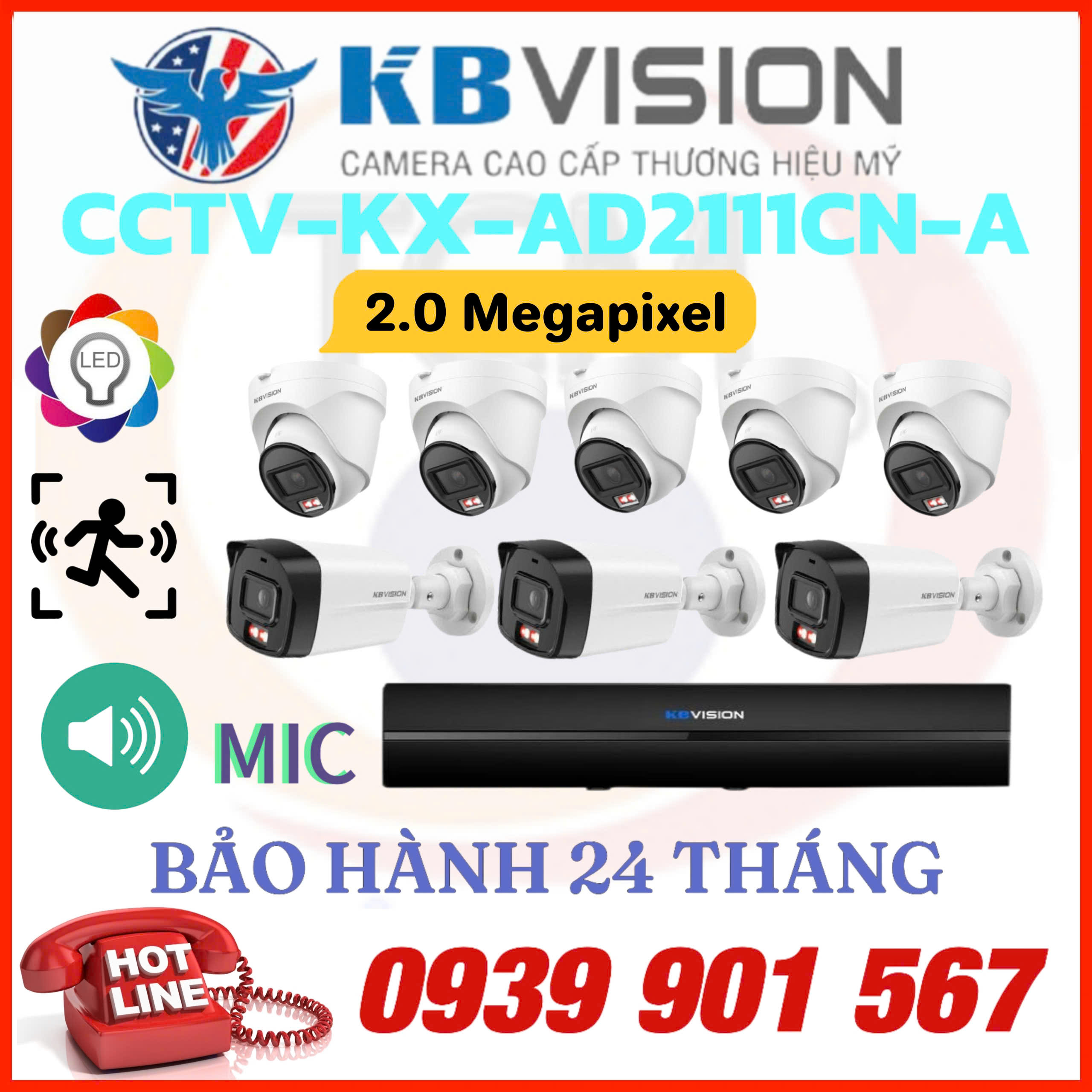 LẮP ĐẶT TRỌN BỘ 8 CAMERA IP QUAN SÁT KBVISION CCTV-KX-AD2111CN-A
