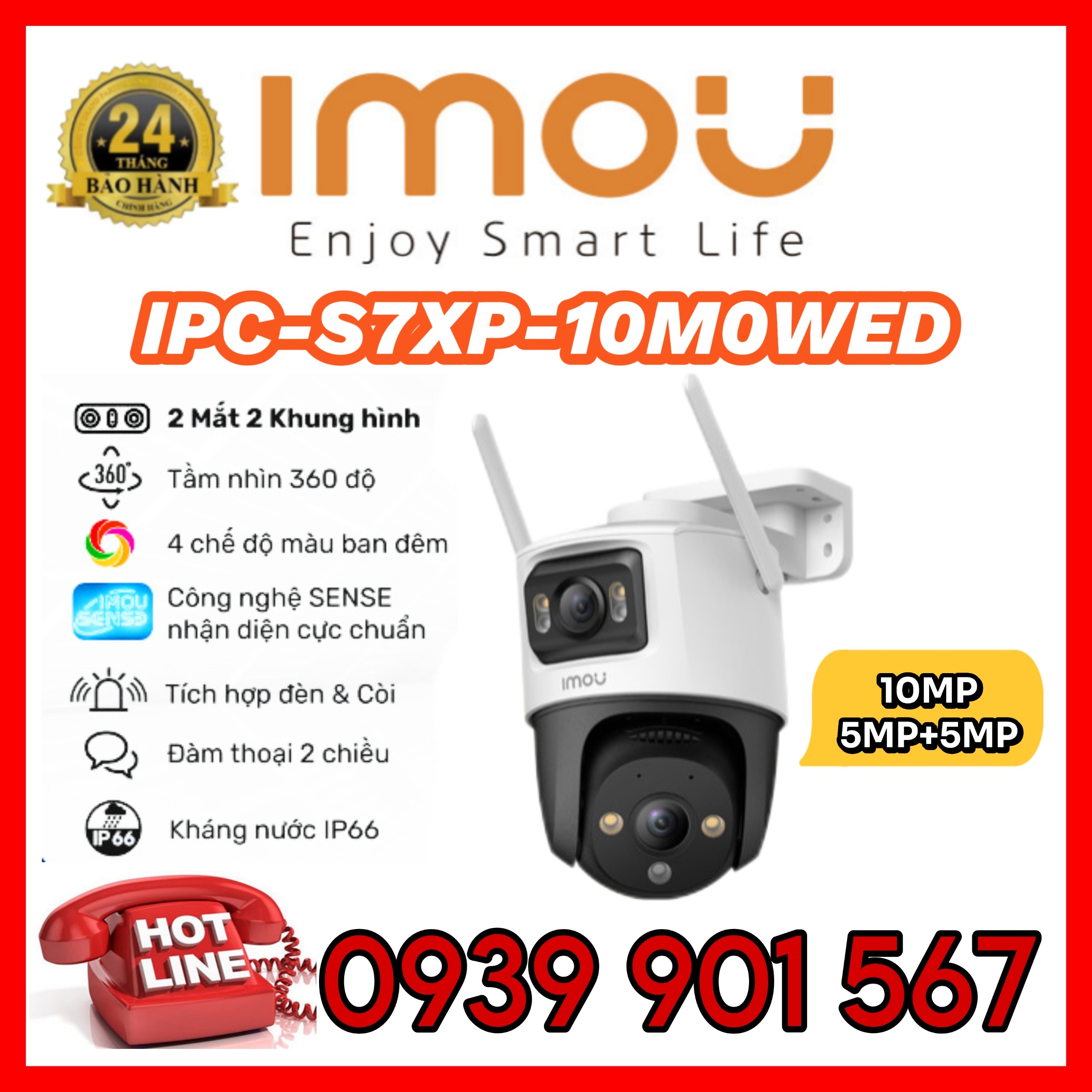 Camera 2 Mắt Ngoài Trời iMOU Cruiser Dual 10MP IPC-S7XP-10M0WED