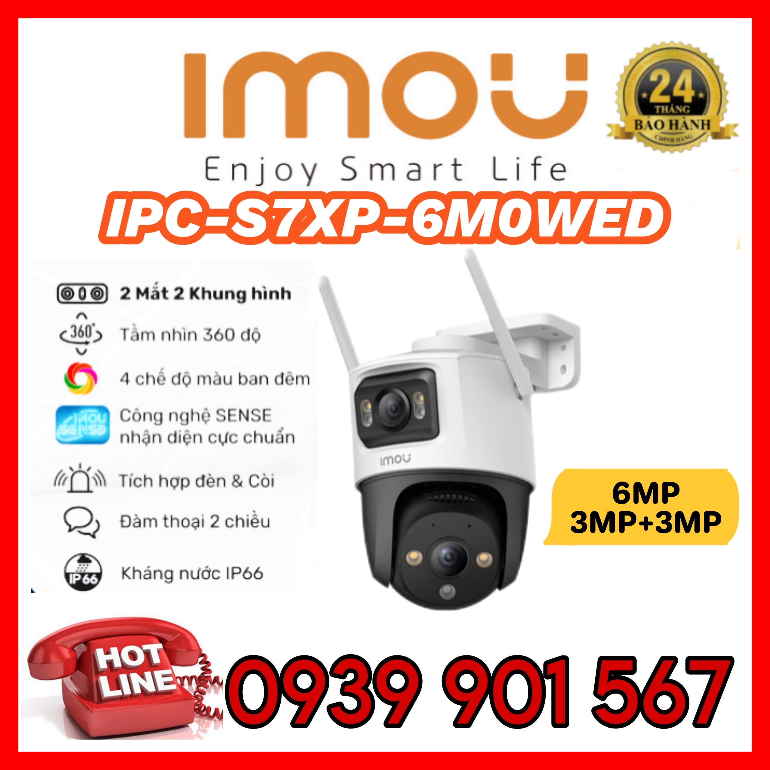 Camera 2 Mắt Ngoài Trời IMOU Cruiser Dual 6MP IPC-S7XP-6M0WED