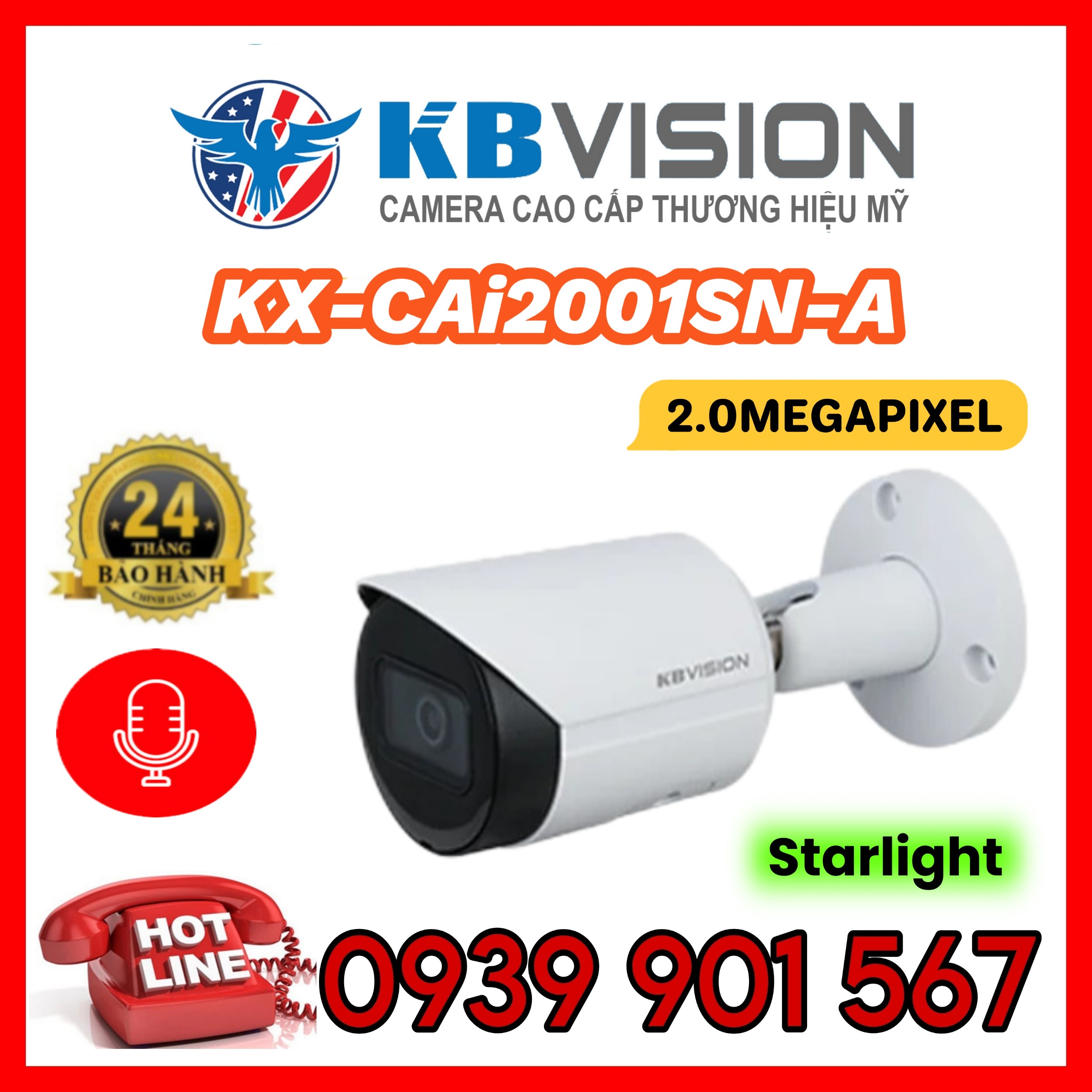 Camera IP thân hồng ngoại 2.0MP Starlight  KX-CAi2001SN-A