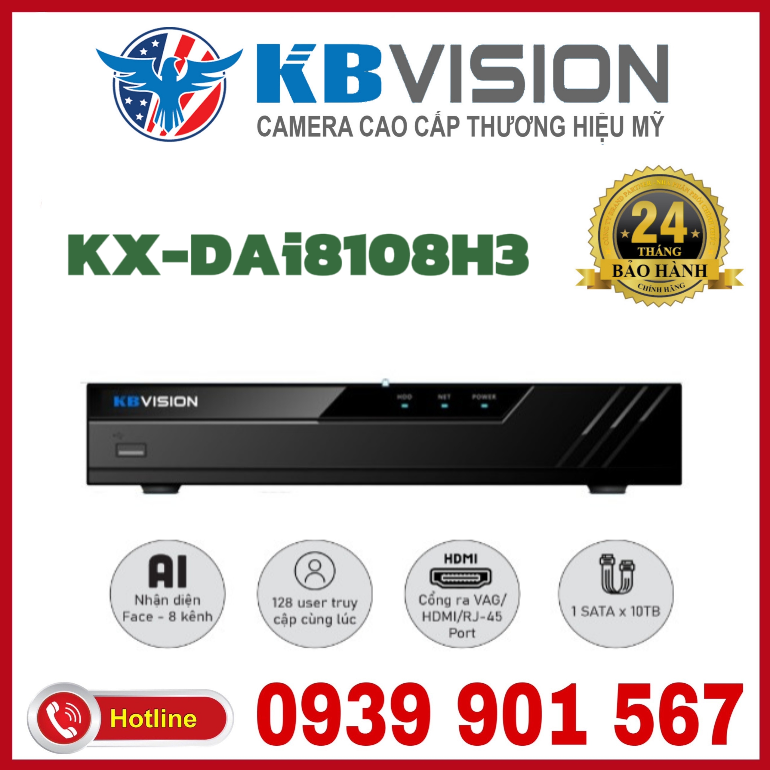 Đầu ghi DVR AI 8 kênh KBVISION KX-DAi8108H3