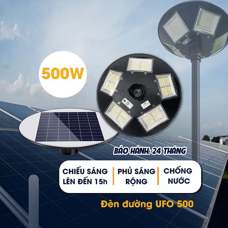 Đèn pha sân vườn năng lượng mặt trời. UFO công suất 500W: