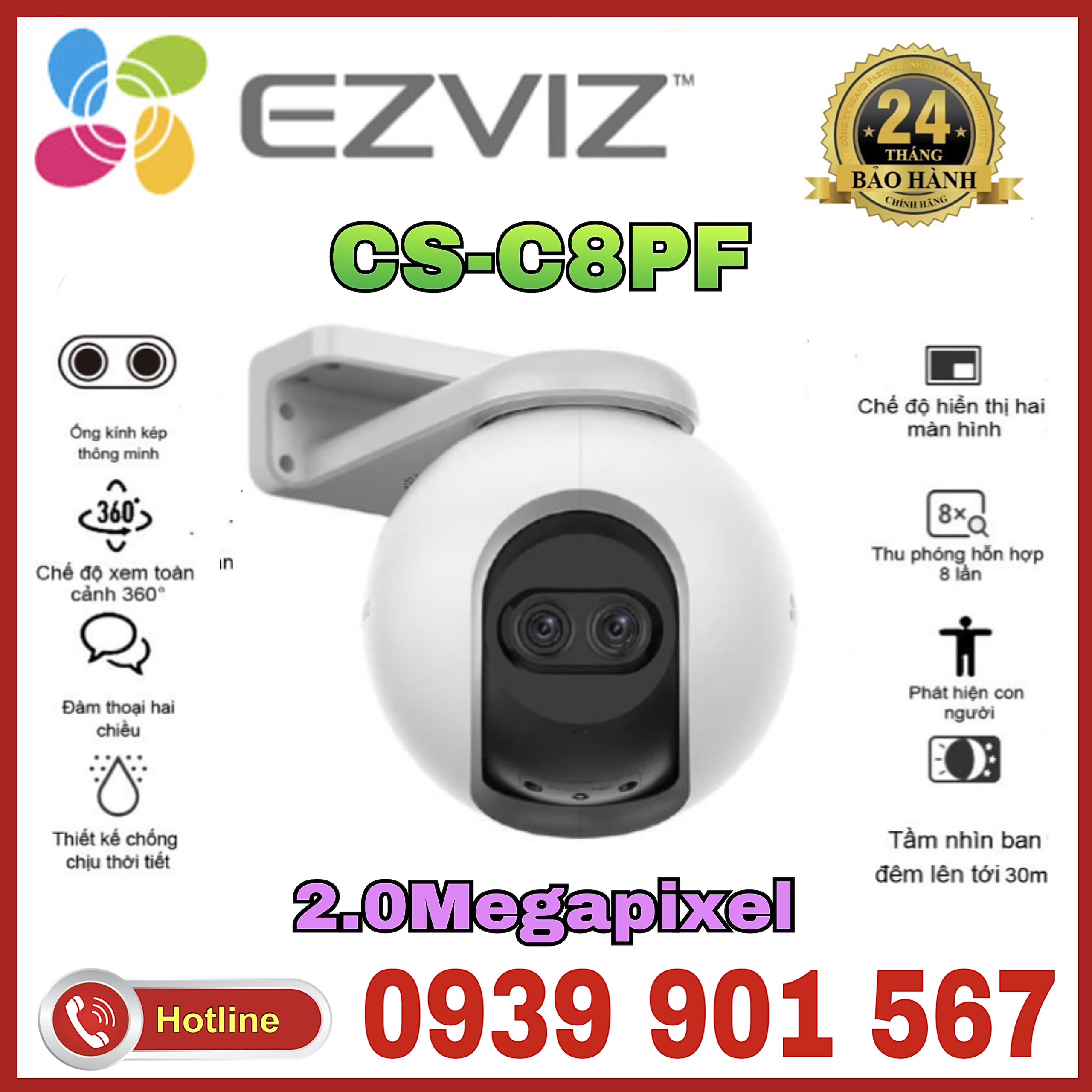 Camera IP hồng ngoại không dây 2.0 Megapixel EZVIZ C8PF