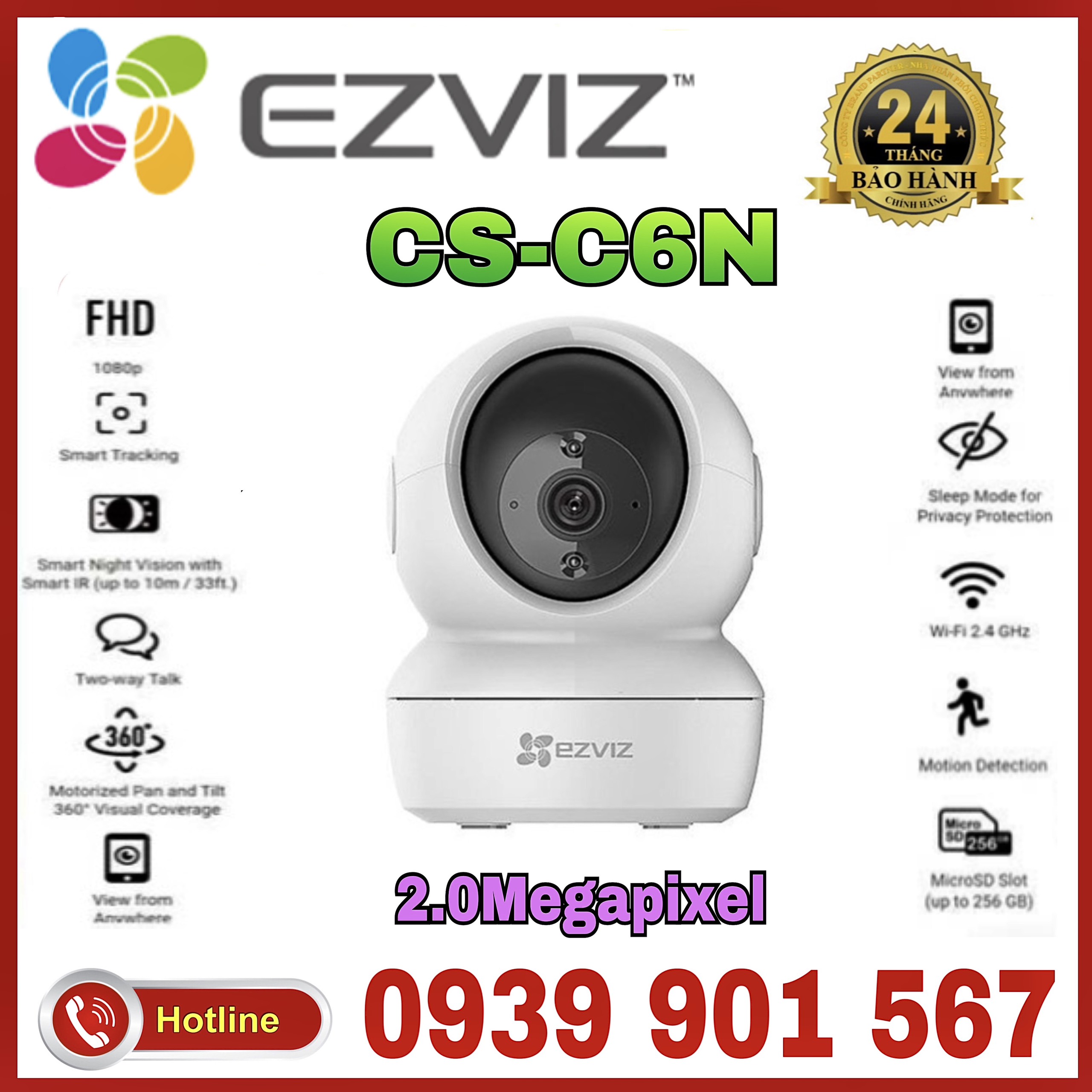 Camera IP hồng ngoại không dây 2.0 Megapixel EZVIZ C6N 1080P (CS-C6N-A0-1C2WFR)